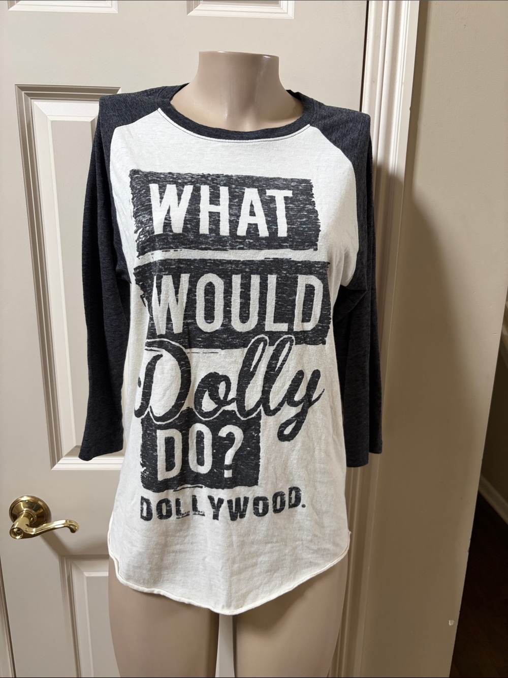 DollyWood "What Would Dolly Do?" Raglan Long Sleeve Tee - White & Black